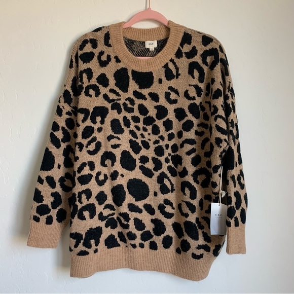 Boho Leopard Animal Print Oversized Wool Blend Fuzzy Sweater NWT Small Medium - Picture 2 of 6